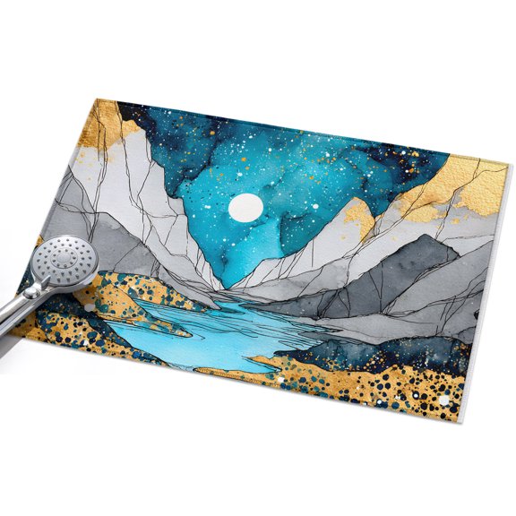 Grey Gold Mountains Entryway Rug 2x3ft Washable Non Slip Bathroom Rug Indoor Floor Front Door Mat Abstract Turquoise Blue Marble Moon Rectangle Area Rugs Carpet for Kitchen Office Dining Room Home