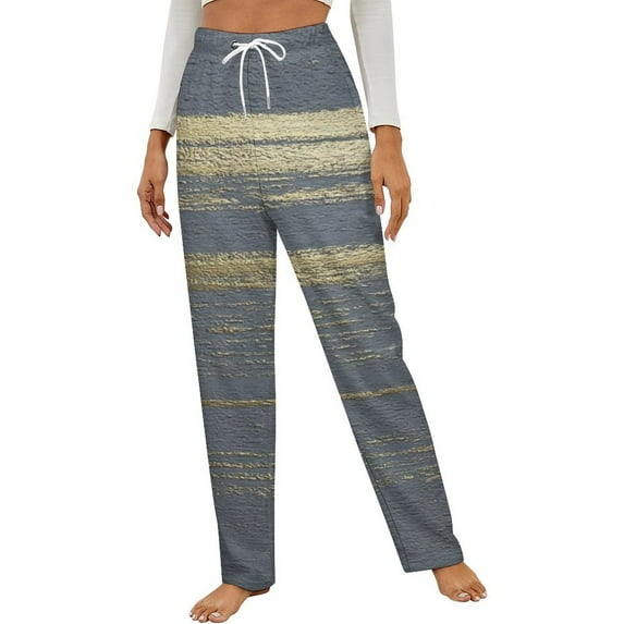 Grey Gold Textured Stripes Background Winter Female Pants Flannel High Waist Women Pants Lady Warm Straight Leg Plush Trousers