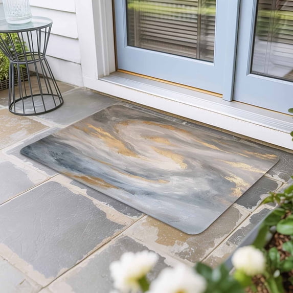 Grey Golden Door Mat Indoor Outdoor, Modern Oil Painting Abstract Non Slip Welcome Mat with Rubber Backing, Absorbent Fabric Front Door Mats Entryway Rug for Home Patio Entrance 20"x31.5"