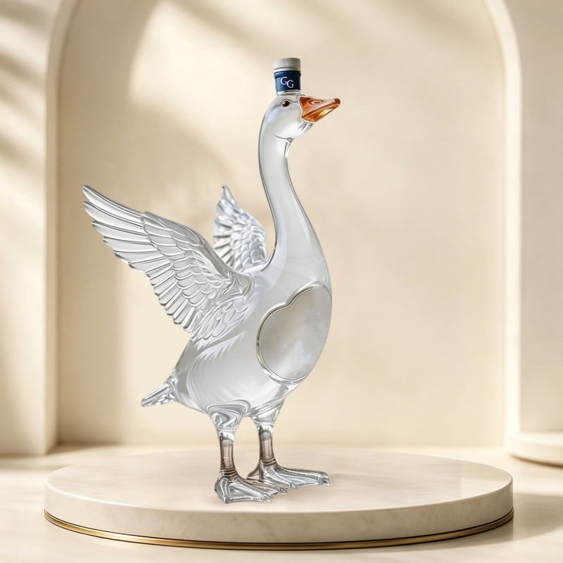 Grey Goose 30th Anniversary 3D Sculpted Decanter, 350ml Frosted Goose Glass Liquor Bottle, Decorative Home Bar Ornament for Collectors & Gifting