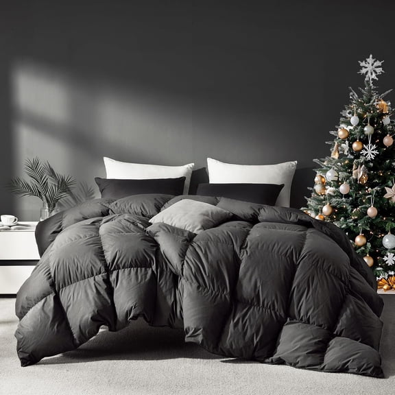 Grey Goose Feather Down Comforter Queen Size, Premium Season Duvet Insert, 750+ Fill Power 1200TC Cotton Blend Fabric Hotel Style Comforter, 42 Oz Lightweight (90x90, Dark Grey)
