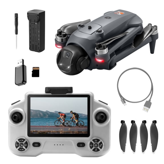 Grey Gps Drone With 5.9 Inches Screen Remote Control Brushless Motor Cool Lights Airdrop Function 20 Minute Flight 17.3X14.96X3.54 Inches 44X38X9Cm 2.174Lb Weight Rc Quadcopter For Beginne