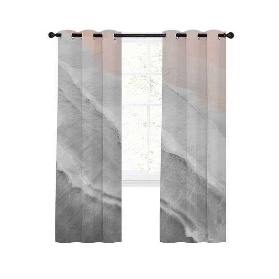 Grey Gradient Blackout Curtains for Bedroom Living Room, Sea Waves Sandy Beach Coastal Scenery 39 In Long Thermal Insulated Room Darkening Drapes Grommet Window Treatments, 27.5 x 39 In