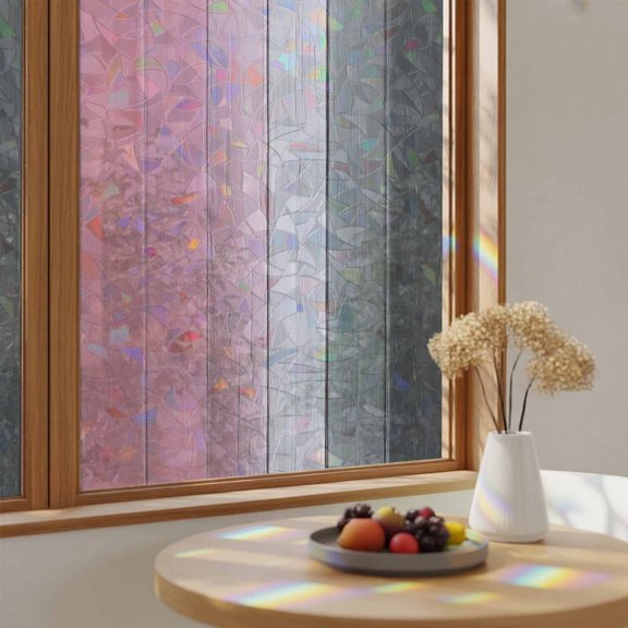Grey Gradient Farm Wood Board Window Privacy Film,Heat Control Sun Blocking Static Cling Rainbow Film,Pink Wooden Grain Non-Adhesive Glass Sticker Door Window Tint,17.7" x 39.3"