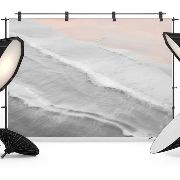 Grey Gradient Photography Backdrop 8x6FT, Sea Waves Sandy Beach Coastal Scenery Photo Backdrops, Background for Photography Studio Photo Studio Background, Back Drop for Photoshoot
