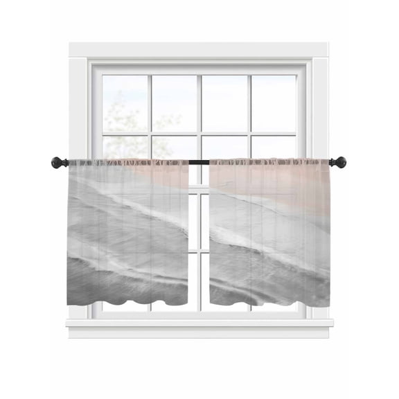 Grey Gradient Sheer Curtains for Living Room Bedroom, Sea Waves Sandy Beach Coastal Scenery Light Filtering Sheer Curtain Rod Pocket Voile Window Treaments Drapes, 52 x 54 Inches