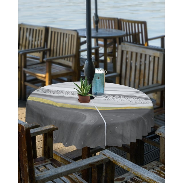 Grey Gradient Texture Marble Pattern Outdoor Tablecloth with Umbrella Hole Zippered Waterproof ...