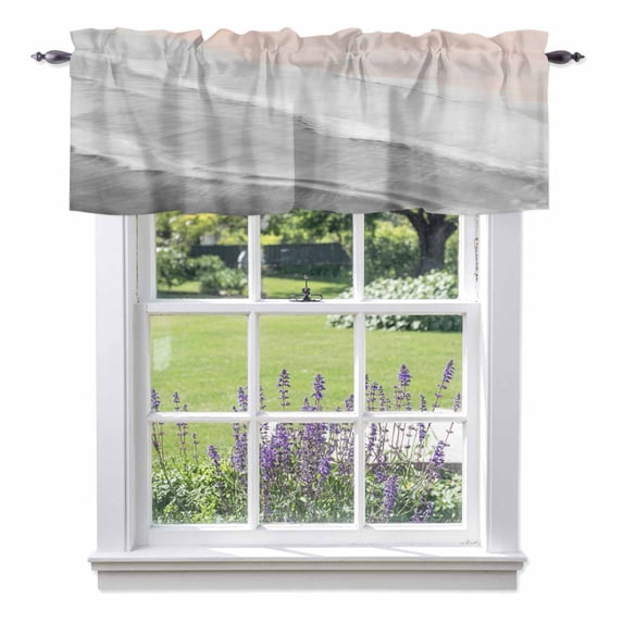 Grey Gradient Valance Curtain Sea Waves Sandy Beach Coastal Scenery Window Valances Rod Pocket Short Curtains Window Treatments for Kitchen Bedroom Bathroom Laundry 56" x 16"