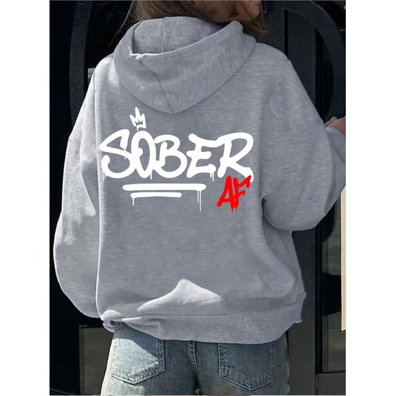 [Grey Graffiti Hoodie] Women's Grey Graffiti Hoodie | Sobriety Awareness Back Print, Front Pockets, Machine Washable, Streetwear, Urban Fashion, Bold Design, Soft Fabric, Hooded Top