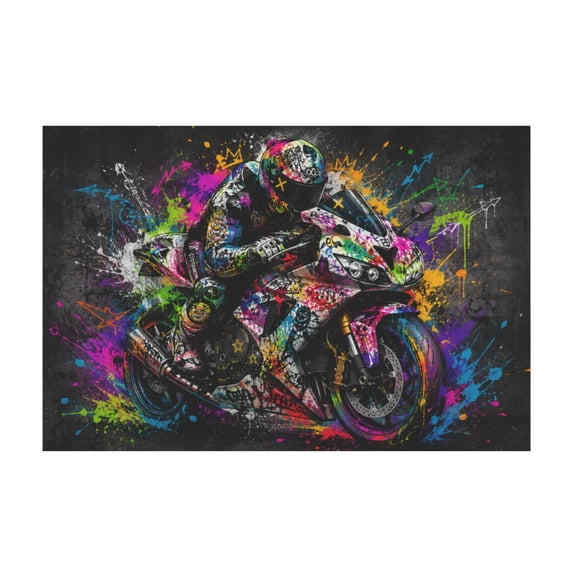 Grey Graffiti Street Racing Extreme Sport Canvas Wall Art for Dorm or Man Cave 12*18in