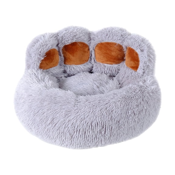 Grey Gray Bear Paw Calming Dog Cat Bed Cuddler Warming Cozy Soft Faux Fur Cushion For Small Medium Pets