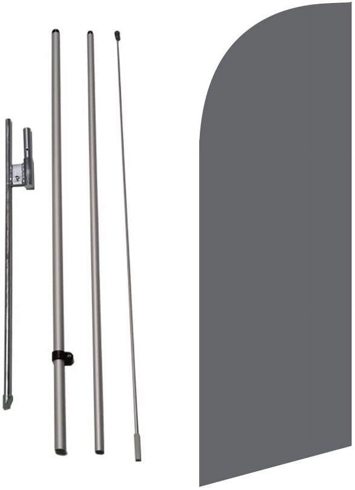 Grey Gray Color Medium Size Feather Banner Swooper Flag Sigh with Flag Pole Kit and Ground Spike, 8 feet Tall