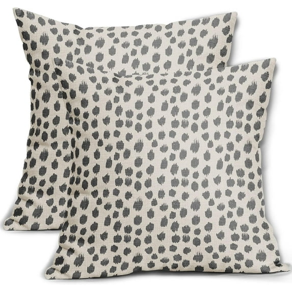 Grey Gray Cream Pillow Covers 18x18 Set of 2 Boho Design Polka Dot Throw Pillows Modern Brush Strokes Print Decorative Pillowcase Square Cushion Cover Linen Case for Home Sofa Couch Bed