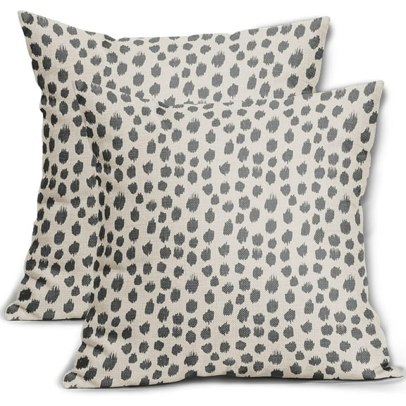 Grey Gray Cream Pillow Covers 20x20 Set of 2 Boho Design Polka Dot Throw Pillows Modern Brush Strokes Print Decorative Pillowcase Square Cushion Cover Linen Case for Home Sofa Couch Bed