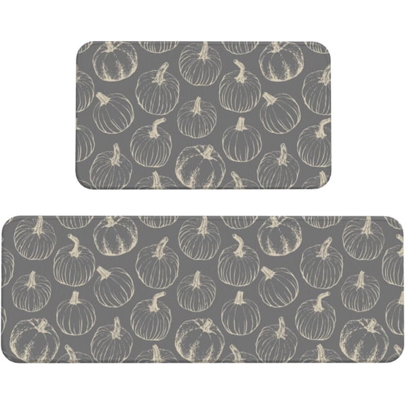 Grey Gray Fall Kitchen Mats Set of 2 Pumpkin Autumn Harvest Thanksgiving Holiday Kitchen Rugs for Floor Home Decor Bathroom Laundry Room Doorway Decoration Absorbent Mats,17x29 and 17x47 Inch