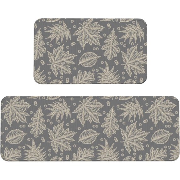 Grey Gray Fall Leaves Kitchen Mats Set of 2 Autumn Maple Leaf Seasonal Thanksgiving Kitchen Rugs for Floor Holiday Kitchen Decor Bath Laundry Room Doorway Absorbent Mats,17x29 and 17x47 Inch