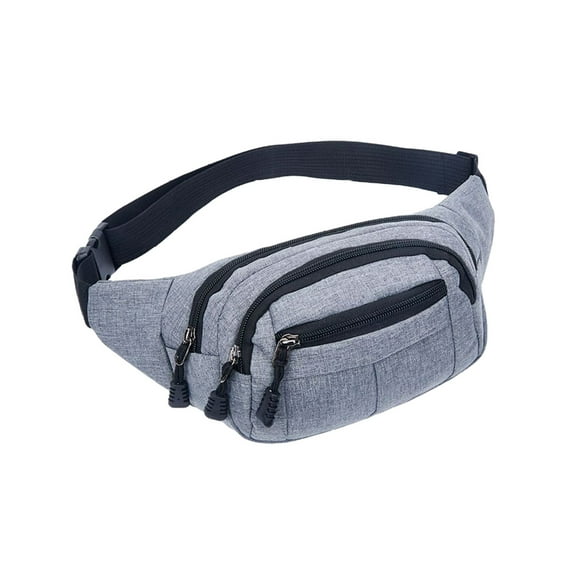 Grey Gray Fanny Pack With 3 Zipper Pockets For Trave And Sports Use With Adjustable And Secure Strap