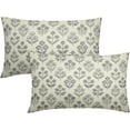 thumbnail image 1 of Grey Gray Floral Pillow Covers 12x20 Inch Set of 2, Block Print Lumbar Flower Cream Decorative Throw Pillowcases Outdoor Farmhouse Rectangle Cushion Covers Spring Summer Sofa Couch Bed Decor, 1 of 5