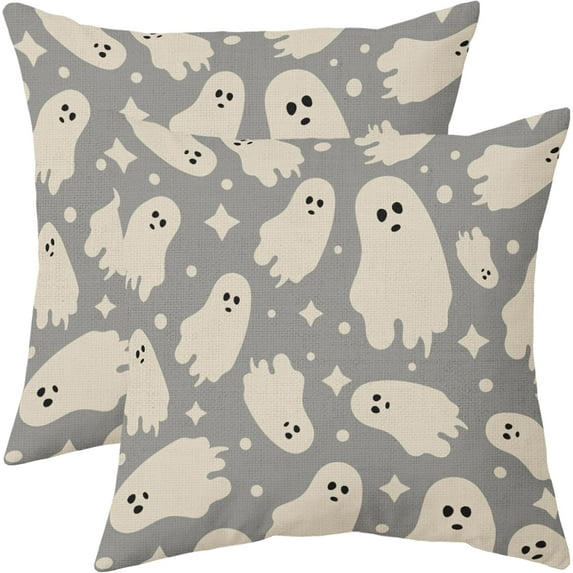Grey Gray Halloween Pillow Covers 20x20 Set of 2 Cute Cream Ghost Printed Rustic Style Outdoor Decorative Throw Pillows Country Farmhouse Pillowcases Cushion Case Holiday Decor for Sofa Couch Bed