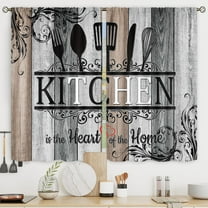 Grey Gray Kitchen Curtains Short Small Funny Quotes Rustic Wood Plank Knife and Spoon Rod Pocket Vintage Black Country Farmhouse Bedroom Living Room Treatment Fabric 2 Panels 27.5Wx39H Inch
