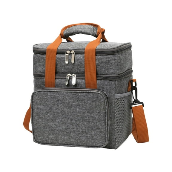 Grey Gray Large Capacity Waterproof Double Layer Insulated Bag For Picnic Outdoor Food Freshness Cooler 11.81X9.45Inch