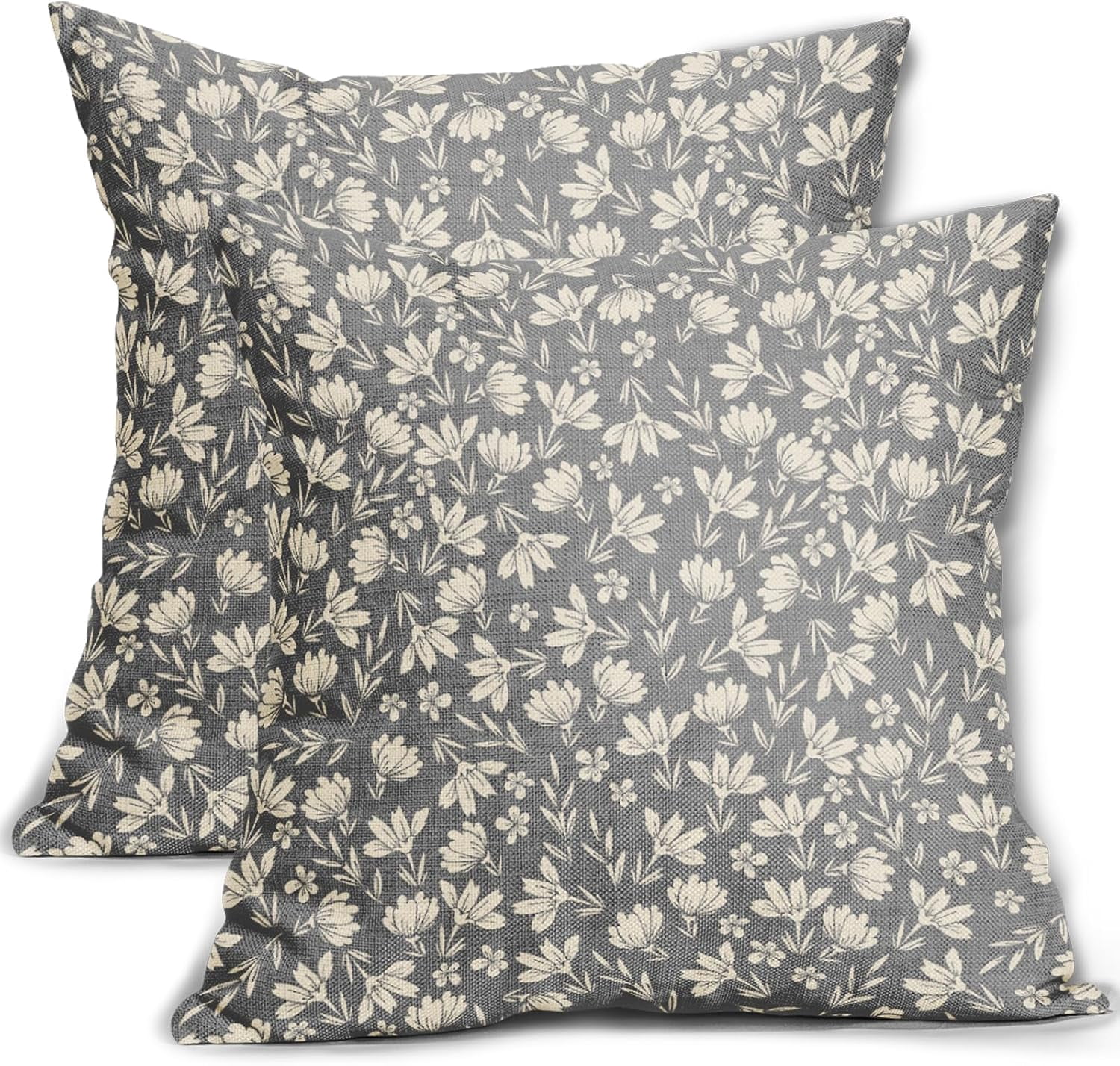 Vintage Flower Pillow Covers 18x18 Set of 2 Rustic Cute Small Floral Black Brown Old Style Decorative Throw Pillows Outdoor PillowCase Farmhouse Linen Cushion Case Decor for Home Sofa Couch Bed