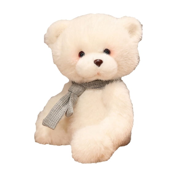 Grey Gray Scarf Bear Plush, 9 Inch Huggable Stuffed Toy, Soft Short Pile Exterior, Hand Washable And Durable For Everyday Enjoyment