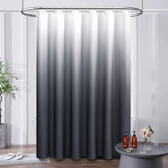 Grey/Gray Shower Curtain, Ombre Linen Textured Heavy Duty Fabric Shower Curtain Set with Plastic Hooks, Modern Hotel Chic Decorative Thick Cloth Curtain for Bathroom Showers and Bathtubs, 72 x 72