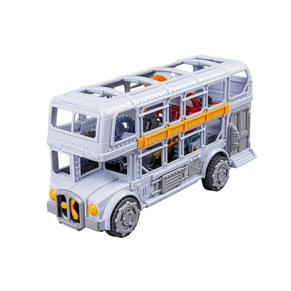Grey Gray Transparent Sound And Light Gear Double Decker Bus Toy For Children With Rotating Gears