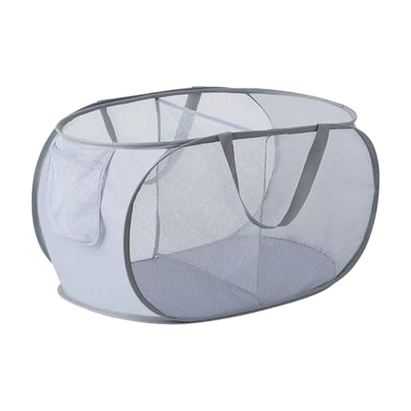 Grey Gray Two Compartment Foldable Laundry Basket Mesh Hamper With Handles For Dorm Home Travel Clothes Sorting