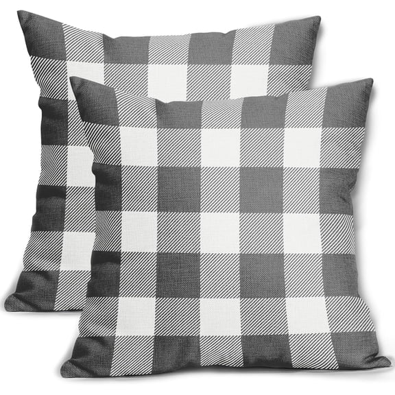 Grey Gray and White Buffalo Plaid Pillow Covers 16x16 Set of 2 Check Pattern Print Decorative Outdoor Pillowcases Holiday Farmhouse Christmas Checked Throw Cushion Case Couch Sofa Bed Decor