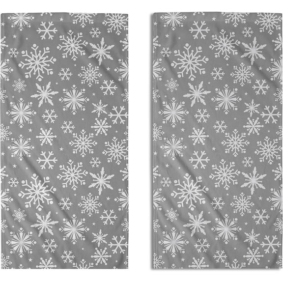 Grey Gray Winter Snowflake Hand Towels for Bathroom Set of 2 Christmas Print Holiday Xmas Themed Decorative Handtowels Soft Absorbent Bath Towel for Home Guest Room Hotel Gym Spa