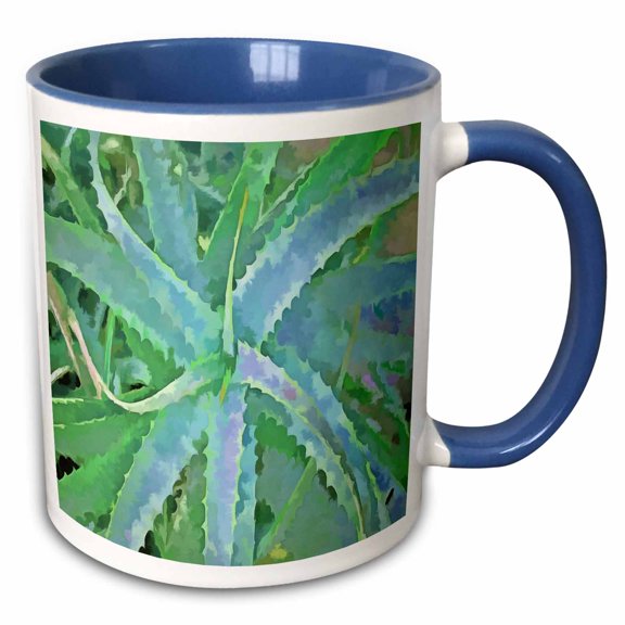 3drose, Grey Green Aloe Abstract Painting, 15oz Two-tone Blue Mug