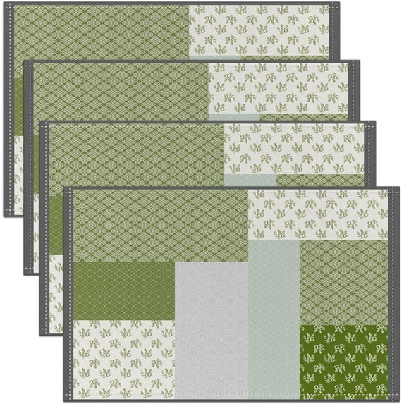 Grey Green Boho Placemats Set of 4 12"x18" Floral Pattern Placemats for Dining Table Indoor Outdoor Kitchen Modern Geometric Table Mats Placemat Boho Patchwork Decor Table Place Mats Room Decorations