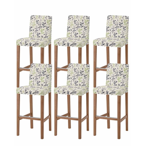 Grey Green Botanical Bar Stool Covers Set of 6, Rustic Country Spring Floral Summer Leaf Stretch Bar Chair Covers with Backs, Removable Pub Counter Height Chair Cover for Kitchen Dining Room Cafe