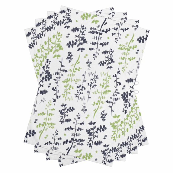 Grey Green Botanical Kitchen Towels Set of 4, Water Absorbent Dish Towel, Watercolor Spring Floral Summer Leaf Decorative Hand Towels - Quick Drying Cloth for Cooking Baking, 18x28 Inch
