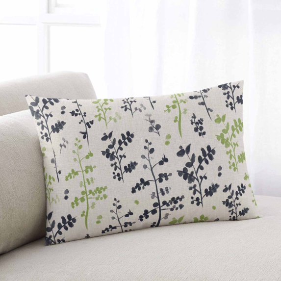 Grey Green Botanical Throw Pillow Covers, Rustic Country Spring Floral Summer Leaf Soft Breathable Pillow Cases with Invisible Zipper, Small Pillowcases for Couch Bed Sofa Chair 16x24 Inches
