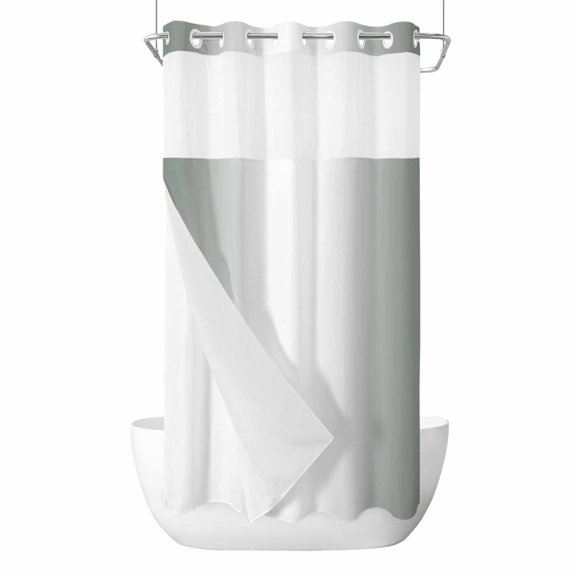 Grey Green Orange Ombre No Hook Shower Curtain Waterproof, Bathroom Curtains with Snap in Liners and See Through Top Window, Modern Gradient Abstract Art Hotel Style Bathtub Curtains Shower 36"Wx72"L