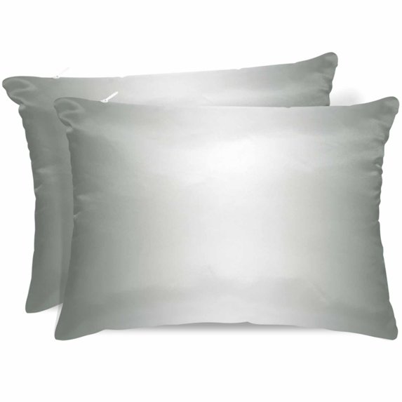 Grey Green Orange Ombre Pillow Cases Queen Size Set of 2, Smooth Satin Pillowcase for Hair and Skin, Modern Gradient Abstract Art Decorative Cooling Bed Pillow Covers with Zipper, 20x30 Inches