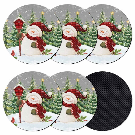 Grey Green Snowman Christmas Coasters Set of 6, Absorbent Coasters for Drinks, Xmas Tree Snowflake Winter Coaster for Desk Coffee Table Protection, Home Decor House Warming Gifts 4"