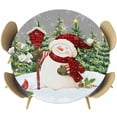 thumbnail image 1 of Grey Green Snowman Christmas Round Tablecloth, Fitted Table Cover with Elastic for 36"-44" Round Tables, Xmas Tree Snowflake Winter Table Cloth Outdoor Indoor Dinning Party Waterproof Tablecloths, 1 of 7