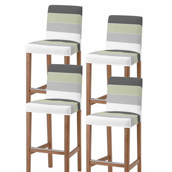 Grey Green Striped Bar Stool Covers Set of 4, Farmhouse Modern Stretch Washable Bar Chair Covers with Backs, Removable Pub Counter Height Chair Cover for Kitchen Dining Room Cafe