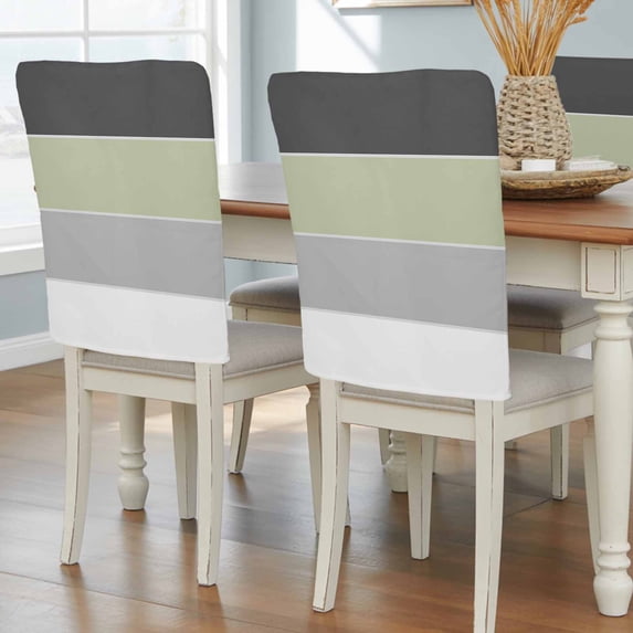 Grey Green Striped Chair Back Covers, Removable Chair Covers for Dining Chairs Set of 4, Washable Chairs Slipcovers Back Seat Protector for Wedding Party 19"x20"