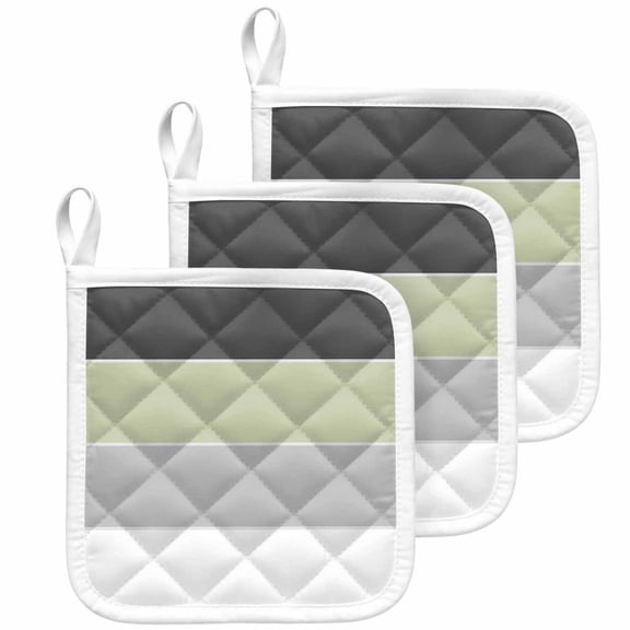 Grey Green Striped Pot Holders for Kitchen Heatproof Potholder, 3 Pack Farmhouse Modern Hot Pads Multipurpose Oven Pads Cloth Potholders Trivet for Cooking Baking