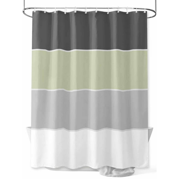 Grey Green Striped Shower Curtain Set, Waterproof Shower Curtains for Bathroom, Farmhouse Modern Washable Fabric Cloth Bath Curtain for Bathtub Decoration with Hooks 48x72 Inches