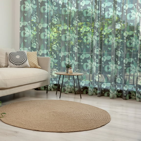 Grey and Green Tulle Curtains with Rod Pocket, Nostalgic Flowers in Abstract Style Leaves Blossoms Flourishing Nature, Sheer Drape for Wedding Party 2 Panels, 7 Sizes, Grey Mint Green, by Ambesonne