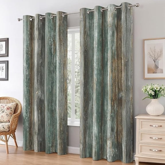 Grey Green Wood Blackout Curtains for Bedroom, Thermal Rustic Wooden Board Curtains, Grommet Drapes Window, Wood Grain Room Decor Living Room 42"W x 84"L (Pack of 2)