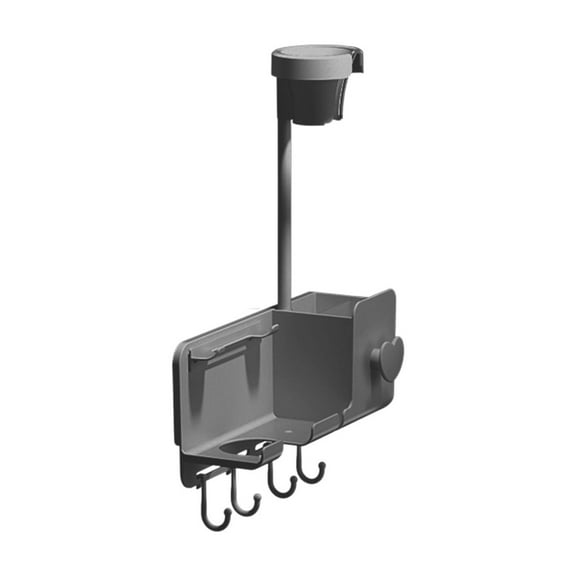 Grey Grey No Drill Hair Dryer Wall Mount Holder With Storage Bin And Phone Stand Adjustable 360 Degrees For Bathroom Bedroom Vanity Organization, 11.8X6.7X2.4In, 0.48Lb