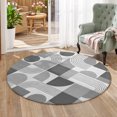 Block Graph Industries Grey Grid Blocks Area Rug 3.3', Non-Slip Washable Round Indoor rug ...