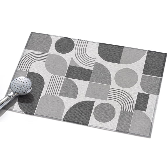 Grey Grid Blocks Area Rug, Boho Modern Abstract Art Geometric Minimalist Arch Lines Non-Slip Felt Rubber Backing Rectangle Indoor Carpet Washable Rugs for Living Room Bedroom 2x3ft